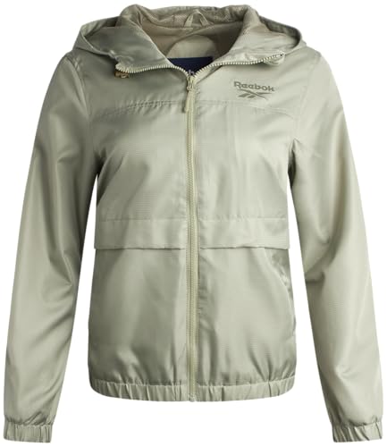 Reebok Chaqueta cortavientos para mujer, chaqueta bomber ligera con cremallera completa con capucha ajustable (tallas S-XL), talla XL, color salvia, Salvia, XL