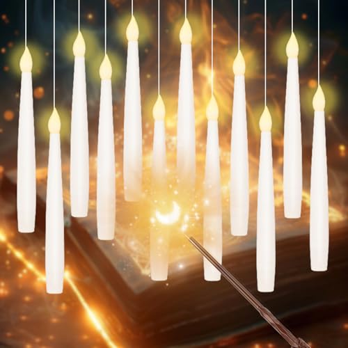 GOMETY - Velas flotantes LED, mágicas para colgar con mando a distancia, varilla, velas flotantes mágicas para colgar y velas LED para casa, iglesia, fiesta, Navidad, decoración