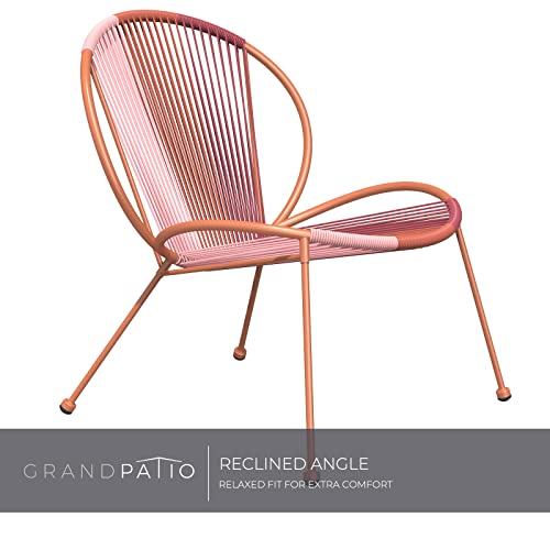 Grand Patio Outdoor Acapulco 3-Pc Steel Low Seat Lounge Bistro Set, Open Weave Wicker Small Seating Set With Reclined Back For Balcony, Patio, Pool, Garden, Backyard, Tangerine #TOP3
