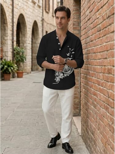 Image of DEELMO Men's Cotton Blend Mandarin Collar Self One Design Full Sleeve Casual Short Kurta
