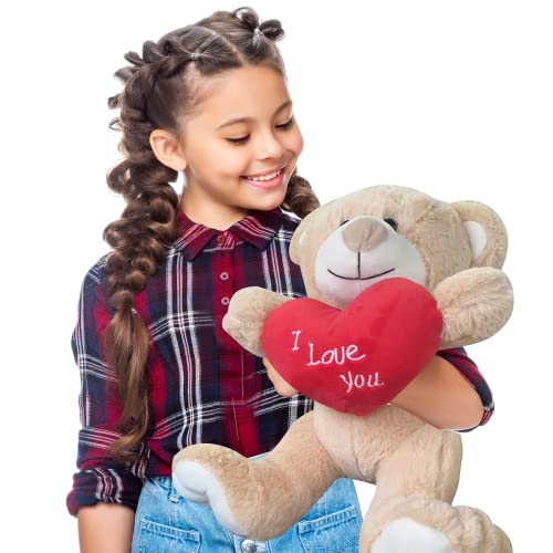 Vyusit Plush Teddy Bear Stuffed Animal, 9.84 Inch Teddy Bear With Red Heart, I Love You! Cute Soft Plush Toys For Valentine's Day Wedding Birthday Party #TOP6