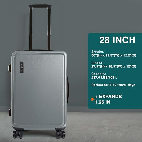 Image of 28 Inch Luggage with Spinner Wheels, Hard Shell Suitcase with TSA Locks for Luggage, Travel Large Suitcase, Expandable Hard Shell Suitcases, Grey