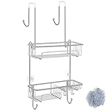 COSYLAND Shower Caddy Over The Door, Rustproof Bathroom Shelf Organizer, SUS201 Stainless Steel Wall Rack for Dorm, Toilet, Bath and Kitchen, Silver
