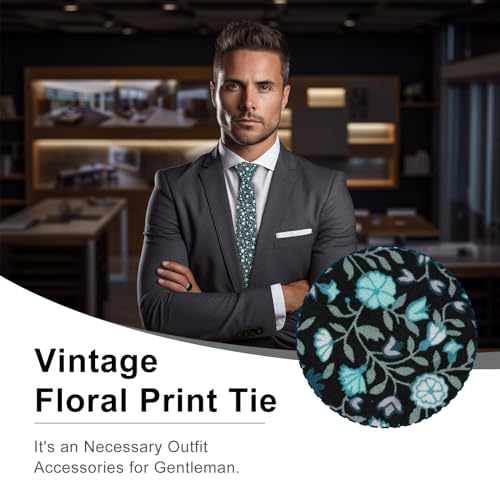 Image of Luckyvestir Ties for Men, Sage Green Cotton Floral Tie 2.76 inch Flower Printed Men's Neckties for Wedding /Groomsmen /Suit /Party
