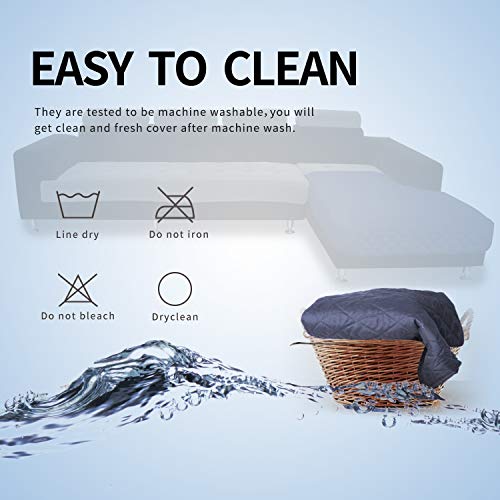 Image of Easy-Going Microfiber Sofa Slipcover L Shape Sectional Couch Cover 42X68 Inches Rectangular Chaise Lounge Cover Reversible Furniture Protector For Pets Kids Children Dog Cat(Darkblue /Darkblue)