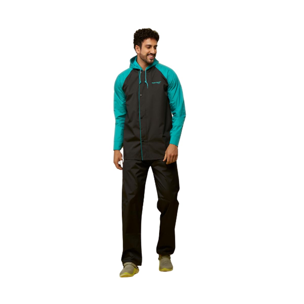 WATER FIGHTER by ZEEL Rain Coat for Men with Adjustable Hood, Polyester Waterproof Full Sleeves, Top and Bottom Set Rainwear, Front Zip with Snap Butt...