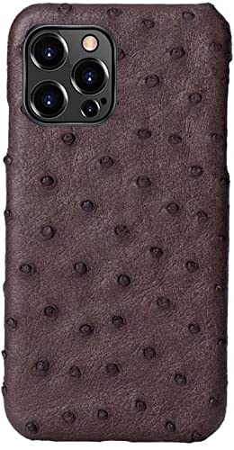 Étui en cuir d'autruche iPhone 13 Pro Max marron, housse protection antichoc