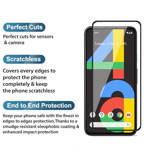 Image of POPIO Tempered Glass Screen Protector Compatible For Google Pixel 4A 4G (Black) With Edge-To-Edge Protector Coverage And Easy Installation Kit