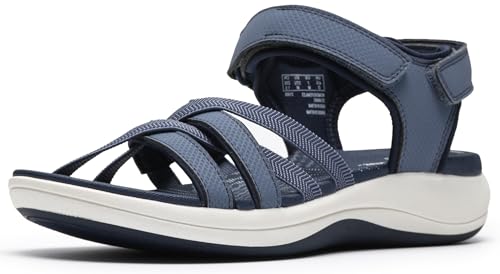 Clarks Mira Shore Sandalia para mujer, azul marino sintético, 6.5