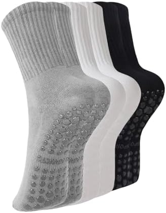 BONANGEL Pilates Socks with Grips for Women, 3 Pairs Womens Gripp...