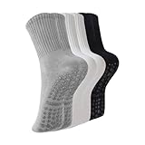 BONANGEL Pilates Socks with Grips for Women, 3 Pairs Womens Yoga Ballet Barre Hospital Gym Athletic Socks