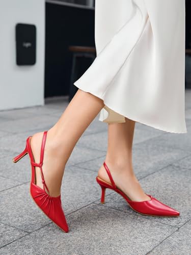 Image of Coutgo Womens Slingback Kitten Heels Closed Pointed Toe Pumps D'Orsay Wedding Party Dress Shoes