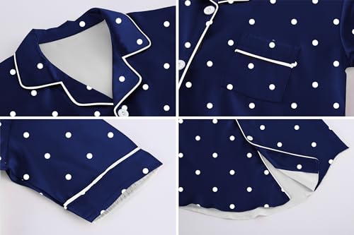 Image of Schbbbta Girls & Women Silk Nightgown, Short Sleeve Button Down Satin Nightshirt Pajama House Dress, 3 Years- Women 2XL