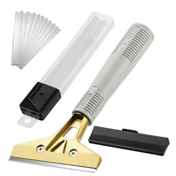 Flintronic Raschietto Vetroceramica con 10 Lame in Acciaio al Carbonio, Detergente per Vetri con Impugnatura Morbida, Raschietto Muro, per Colla, Colore, Decalcomanie, Piano Cottura e Forno, Ricambio