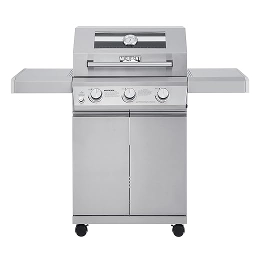 Monument Grills Larger 4-Burner Propane Gas Grill Stainless Steel Heavy-Duty Cabinet Style with LED Controls & Side Burner