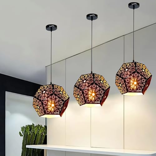 Image of twixle Metal Black Lazer Cutting Hexagonal Hanging Lights for Living Room /Pendant Lights for Ceiling /Hanging Lamps for Home Decoration /Decorative Hanging Lights,Metal (with Bulb, 1, Pack)