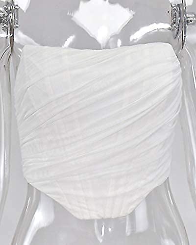 Arjungo Women's Sexy Strapless Boned Mesh Open Back Bustier Zip Up Corset Bodyshaper Crop Top #TOP3