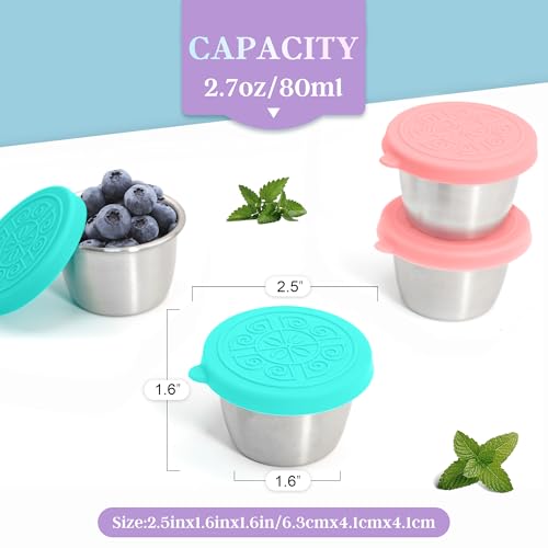 Image of Qukaka 6x2.7 Oz Salad Dressing Container to Go,Handy Leakproof Stainless Steel Meal Prep Containers Reusable,Sauce Containers for Lunch Box, Picnics, Travel, Office and Kitchen Storage