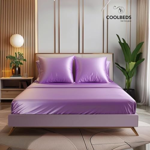 Image of COOLBEDS Satin Elastic Fitted Sheet & 2 Pillow Covers (Single, Lavendar)