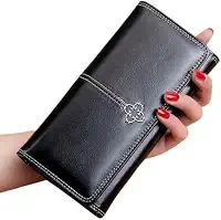 Carteira Feminina de Couro Grande para Cartões Multi bolsos Grande