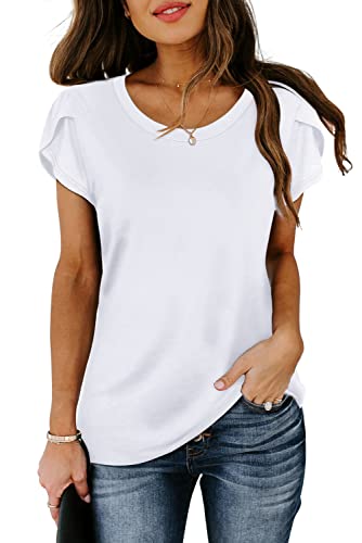 Womens Tops Dressy Casual Summer Short Sleeve Blouses Round Neck White Xxl #TOP1
