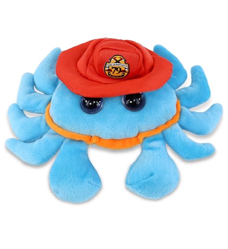 DolliBu Blue Crab Firefighter Stuffed Animal with Name Personalization - Big Eyes Blue Crab with Red Fireman Hat with Fire Department Patch, Cute Fire Fighter Doll Plush Toy for Kids - 7 Inch