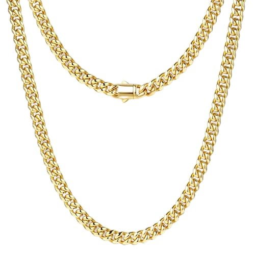 MUSECLOUD Mens Cuban Link Chain Necklace - 14K Gold Plated Stainless Steel Chains for Men Durable 5mm Thick Miami Curb Jewelry for Brother Father Non-Tarnish Necklaces 20 inch