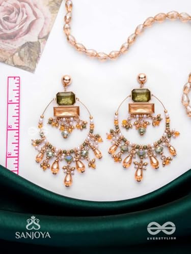 Image of SANJOYA by EVERSTYLISH Embroidered Earrings for Women | Hoop Earrings with Stones, Beads, Pearls & Glass Drops | Lightweight Ethnic & Festive Jewelry for Weddings & Parties