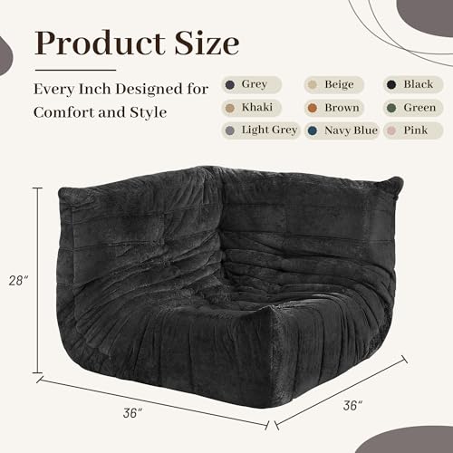Image of HABUTWAY Giant Bean Bag Chairs Lazy Sofa for Adults,Corner,Black | Memory Foam Bean Bag Chairs,Fireside Corner Chair,Lazy Floor Corner Sofa for Living Room, Bedroom, Dorm, Office