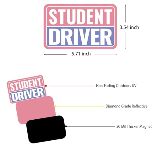 Image of 2 Pack Student Driver Magnet & New Driver Car Magnet - Removable Reflective Stickers No Residue, Automotive Safety Stickers, Magnetic Decal (Pink /Purple-Student)