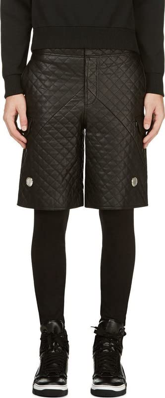 Leather Trend Mens Lambskin Leather Black Color Sports Casual Gym Workout Running Shorts LTMS15