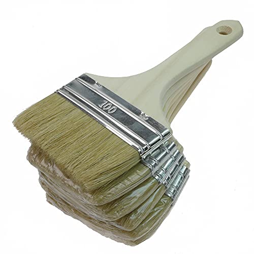 ROTIX Lot de 6 pinceaux plats de 10 cm pour lasure de protection du bois, apprêt, colle - 100 mm