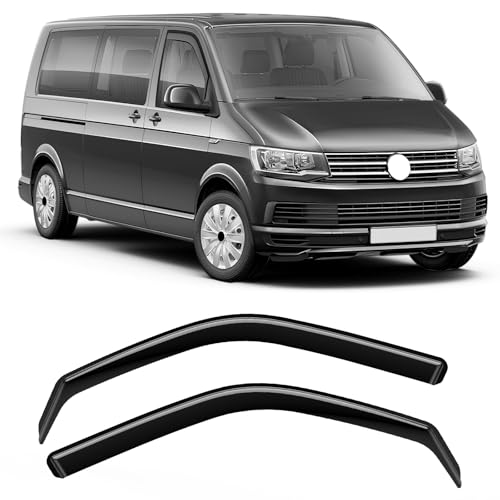 GEARMONSTER Windabweiser kompatibel für VW T5/T6 2003-2024 PC-Material Autofenster Regenschutz Regenabweiser Integrierte Deflektoren Integrierter Windabweiser Schwarz 2 Stück