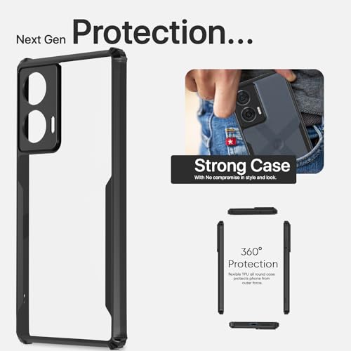 Image of Pikkme Motorola Moto Edge 50 Fusion 5G / Motorola Moto G96 5G Back Cover | Crystal Clear Transparent Back | Ultra Hyrbid | Full Camera Protection | Raised Edge | Bumper Back Case (Black)
