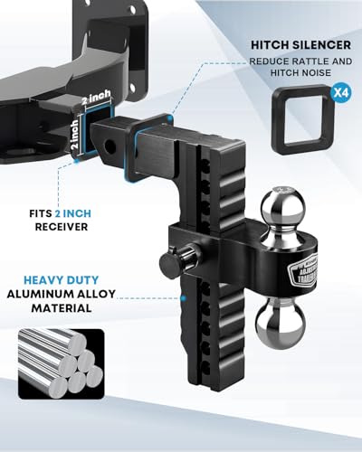 Image of Kohree Adjustable Trailer Hitch Fit 2 Inch Receiver, Dual Solid Ball 2 inch and 2-5 /16 inch(12,500 LBS GTW), 10 inch Drop & Rise Heavy Duty Aluminum Tow Hitch with 4 Silencer Pads & 2 Locking Hitch Pin, Black