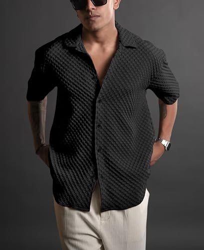 Image of NexaFlair Casual Shirt for Men|| Shirt for Men|| Men Stylish Shirt||Button Down Shirts Half Sleeve Bubble Fashion Textured Shirt