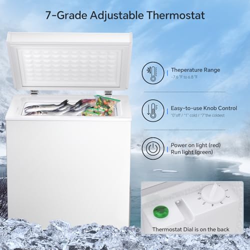 Kismile 1.8 Cubic Feet Chest Freezer with Removable Basket Free Standing Top open Door Compact Freezer with Adjustable Temperature for Home/Kitchen/Office/Bar