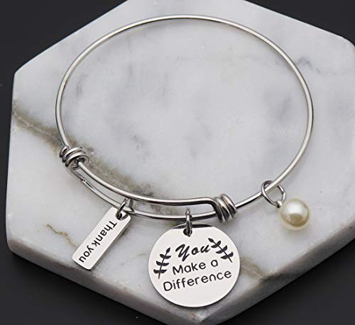 Beeshion Thank You Gifts You Make a Difference Bracelet Stainless Steel Charm Volunteer Appreciation Jewelry Gift for Employee/Mentor/Doctor3