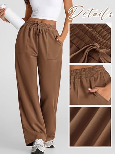 Image of Q - RIOUS Women's Wide Leg High Waisted Baggy Lounge Sweat Pants Drawstring Athletic Flared Joggers with Pockets