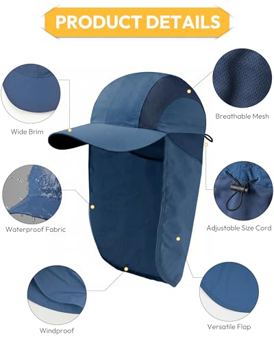 Image of Mens Sun Hat with Breathable Mesh Sun Hats for Men Sun Protection Fishing Hat with Neck Flap for Hiking Cycling