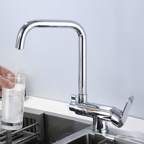 Robinet de cuisine 3 voies et mitigeur escamotable chromé pour évier