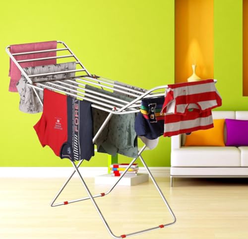 Image of Steel Foldable Clothes Drying Stand - Heavy-Duty Collapsible Laundry Drying Rack, 56 x118 cm, Durable Mild Steel Construction, Space-Saving Indoor & Outdoor Cloth Dryer (Sliver)