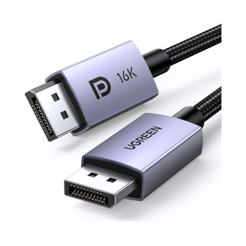 UGREEN DisplayPort Cable 2.1 [VESA Certified] DP2.1 40Gbps Support 16K@30Hz 8K@240Hz 4K@240Hz HDR, HDCP, DSC 1.2a, Braided Display Port Cable Cord Compatible FreeSync G-Sync Video Card Monit