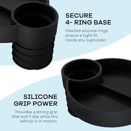 Silicone Cup Holder Tray for Car Seat, Booster Seat, Stroller - Carseat Snack Trays for Kids Travel - Cup Holders Food Tray - Midnight 1 Pack - Thumbnail 4