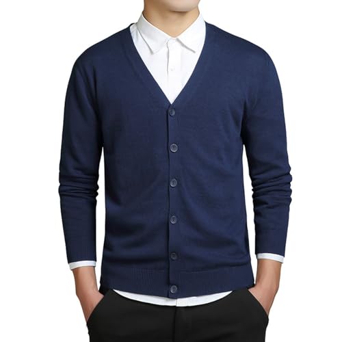 MANBOZIXi Cárdigan Hombre con Botones Suéter, Azul M
