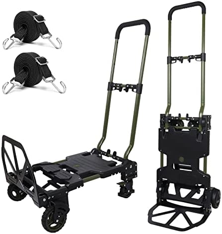 Oyoest Folding Hand Truck 330lbs Capacity Heavy Duty Hand Truck Dolly,2 in 1 Dolly Cart with Retractable Handle,Brake,Rubber Wheels,Portable Hand Truck for Transportation,Baggage Handling Use.