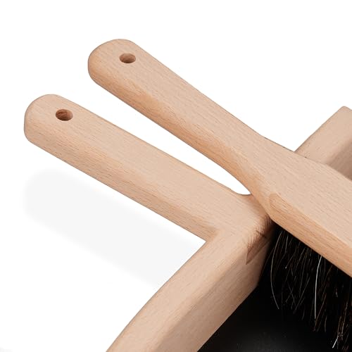 Relaxdays Kehrgarnitur, Set aus Handfeger & Kehrblech, Haushalt & Camping, Metall & Buchenholz, Kehrset, schwarz/Natur