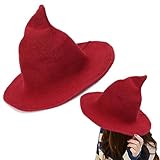 LIGCARESS Wizard Hat,Halloween Witch Hat,Foldable Pointed Cap Modern Wool Knitted Cap for Halloween Party Cosplay Costume Accessory (Red)