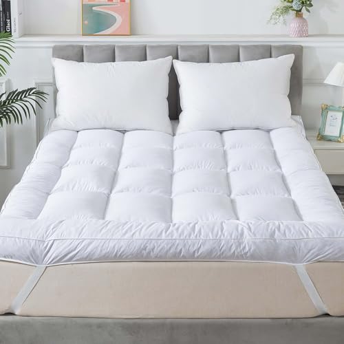 WhatsBedding Feather Bed Mattress Topper,Duck Feather Memory Foam Mattress Topper, Thickened Down Alternative-Lined Layer