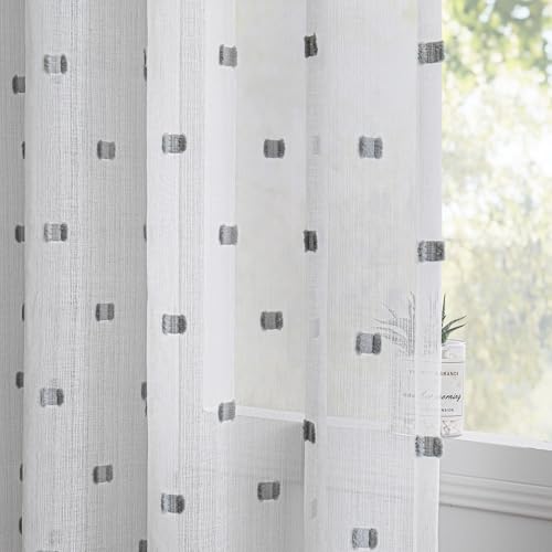 Image of MYSKY HOME Grey Patched Sheer Curtains for Living Room 84 Inches 2 Panels